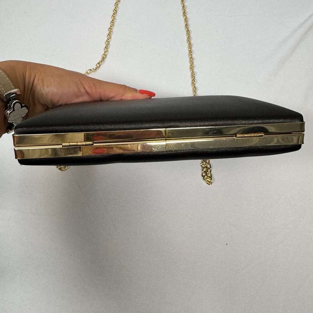 Kate Landry Black Satin Evening Box Clutch with Rhinestone Clasp - Picture 5 of 8